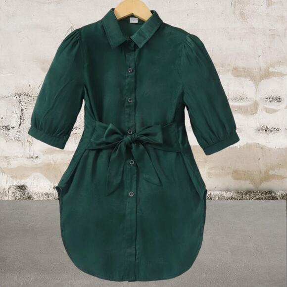 Shein NWOT Girls Green Tie Front Three Quarter Length Sleeve Shirt-13/14 Y - Picture 1 of 5